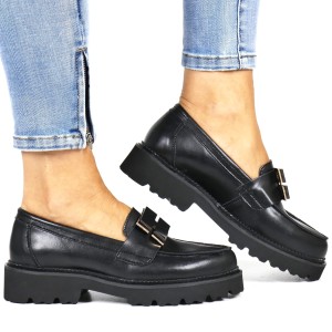 DAMSKIE MOKASYNY SKÓRZANE FILIPPO 6450 CZARNE BUTY WSUWANE