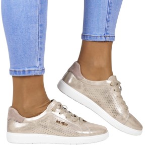 TRAMPKI SKÓRZANE PŁASKIE SNEAKERSY FILIPPO 6738 ZŁOTE