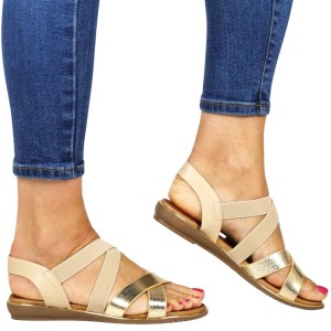 DAMSKIE SANDAŁY GUMKI NA PŁASKIEJ PODESZWIE VINCEZA 17380 ZŁOTE