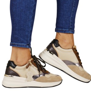 DAMSKIE SNEAKERSY SKÓRZANE NA GRUBEJ PODESZWIE FILIPPO 7105 BEŻOWE BRĄZOWE