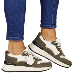 DAMSKIE SNEAKERSY SKÓRZANE NA GRUBEJ PODESZWIE FILIPPO 7103 BIAŁE BRĄZOWE