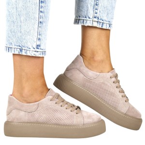 SNEAKERSY SKÓRZANE TRAMPKI NA PLATFORMIE FILIPPO 7502 TAUPE BEŻOWE