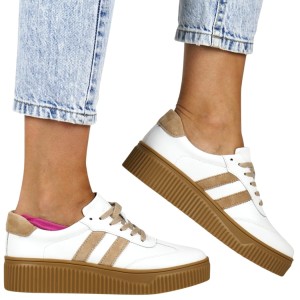 PÓŁBUTY SKÓRZANE SNEAKERSY TRAMPKI FILIPPO 6776 BIAŁO BEŻOWE